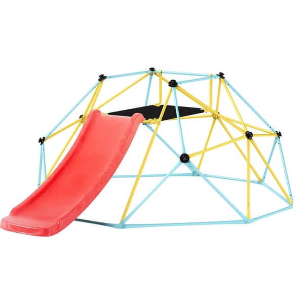 slide 2 of 9, Climbing Dome, for Kids 3 to 9 Years Old, 8FT Geometric Dome Climber with Slide,Jungle Gym Supports 600LBS and Easy Assembly Natural