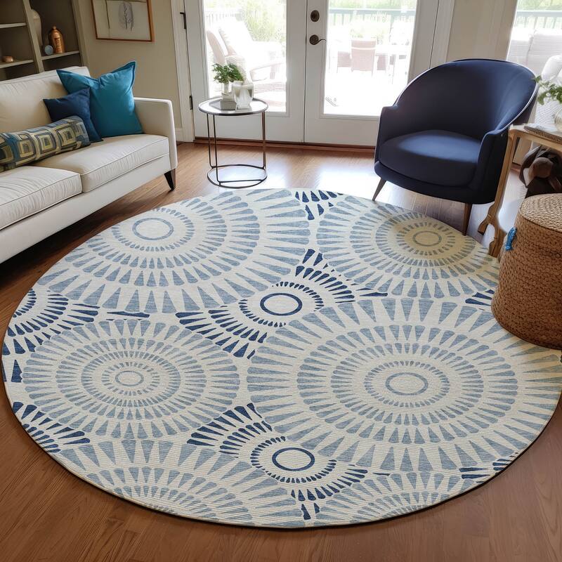 Machine Washable Indoor/ Outdoor Chantille Contemporary Burst Rug
