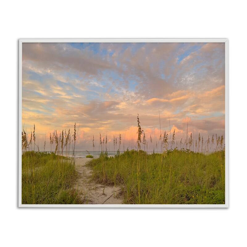 Stupell Serene Coastal Path Grasses Framed Giclee Art Design By Mary Lou Johnson - 14 x 11 - White