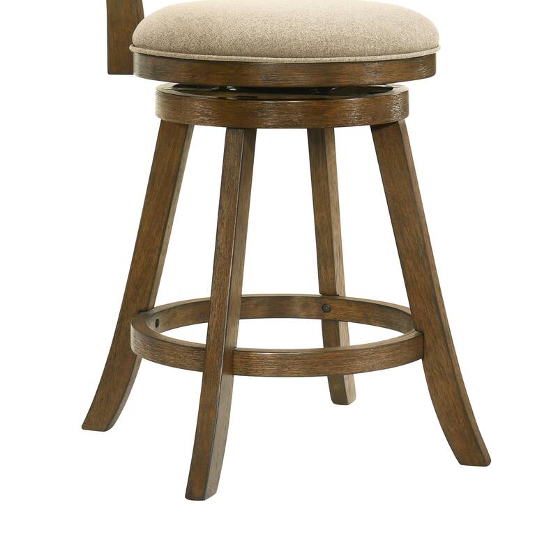 Kodi Modern Farmhouse Swivel Wood Counter Height Kitchen Bar Stool in Sepia Brown Finish with Fabric Upholstered Seat