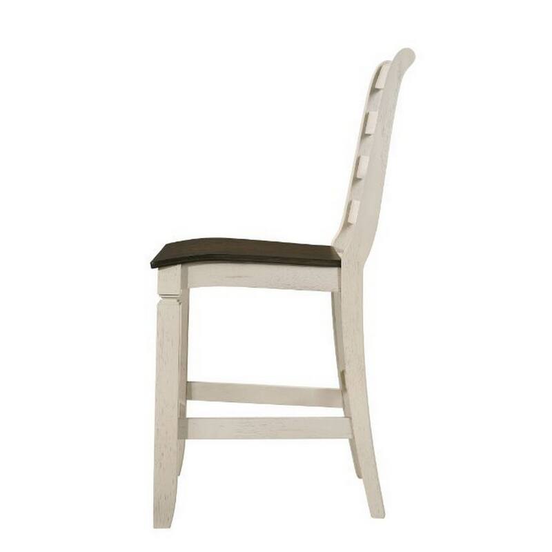 24 Inch Counter Height Stool, Smooth Tan Cushion, Antique White Wood Frame