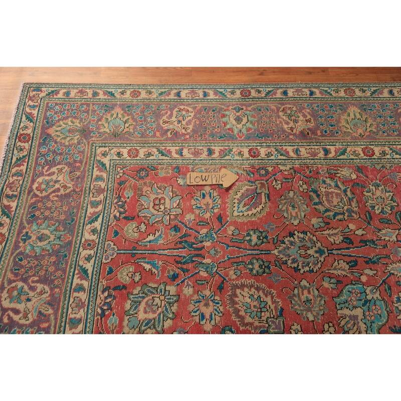 Traditional Tabriz Persian Vintage Rug Hand-Knotted Pink Wool Carpet - 7'10" x 11'2"