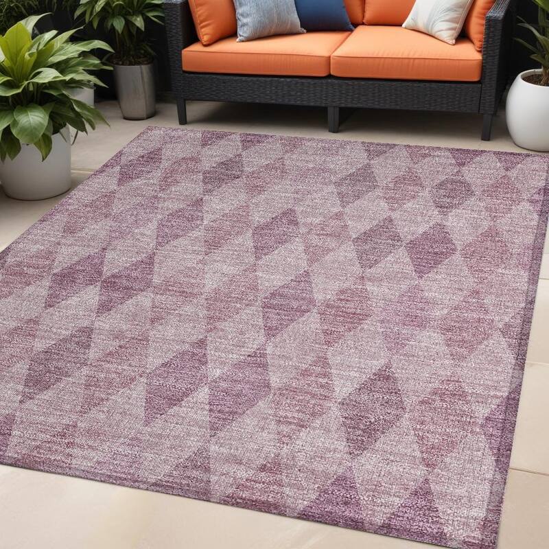 Para Stylish Geometric Weather Resistant Versatile Elegance Outdoor Rug - 5' X 8' - Blue