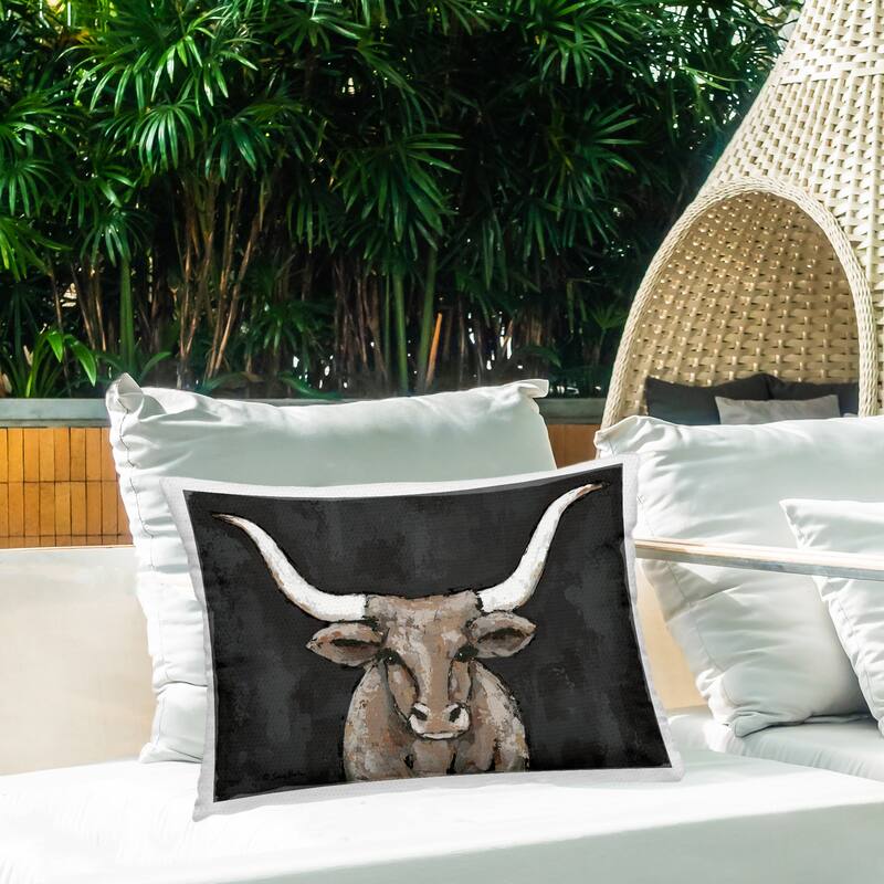 Stupell Longhorn on Murky Grey Printed Outdoor Throw Pillow Design by Sara Baker
