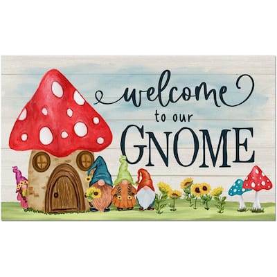 Welcome to Our Gnome Indoor/Outdoor Floor Mat Made in The USA Low Profile, Protective Non-Skid Rubber Backing, 29.5" by 17.75"