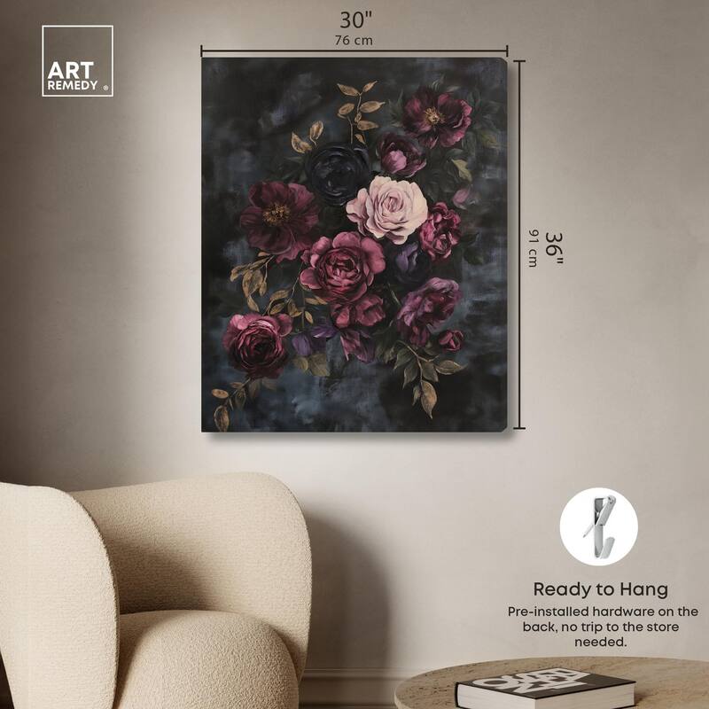 Vintage Dark Roses Canvas by Art Remedy, Gallery Wrapped