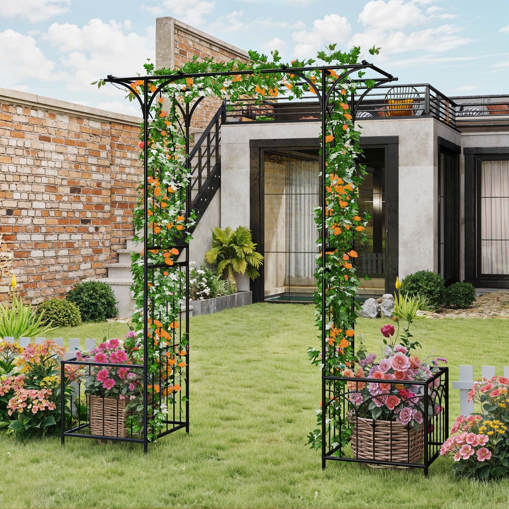 80.7'' H Metal Garden Arbor with Planter Boxes - Bed Bath & Beyond