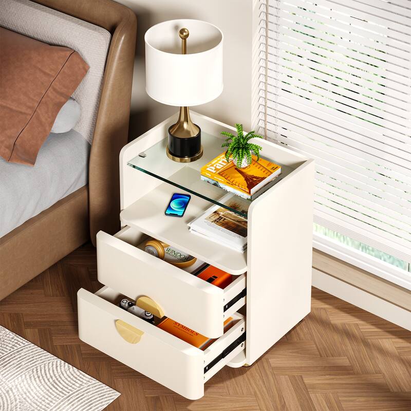 2-Drawer Nightstands with Open Storage Space, Bed Side Table for Bedroom End Table