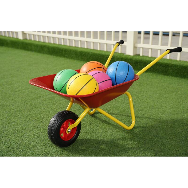 Heavy-Duty Steel Children's Wheelbarrow - 33lb Capacity Metal Garden Cart with Steel Tray, Red