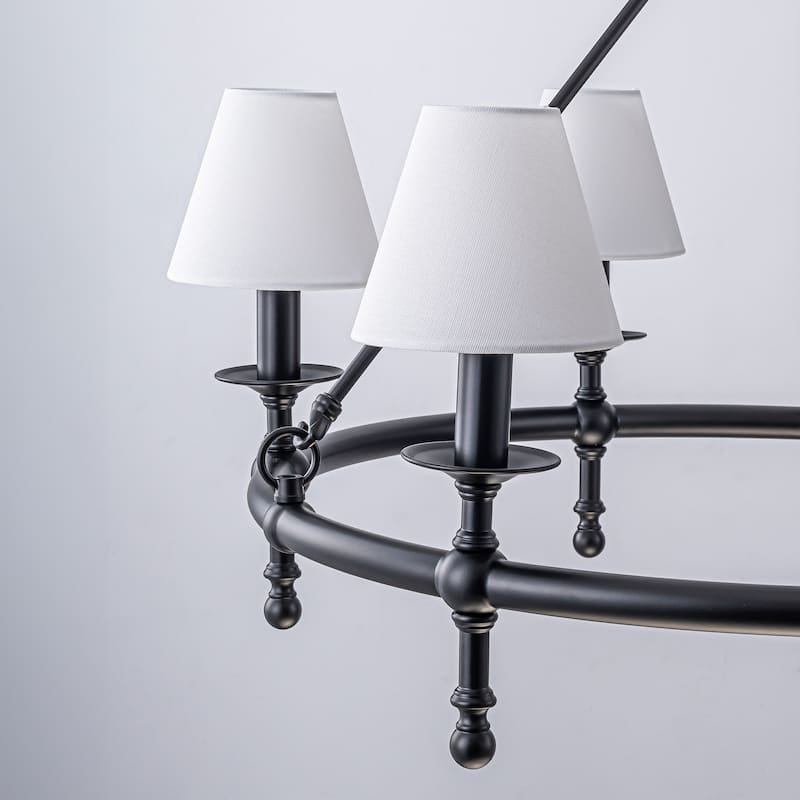 Vintage Chandelier 6-Light Classic Pendant Fixture with White Shades for Elegant Interior Lighting