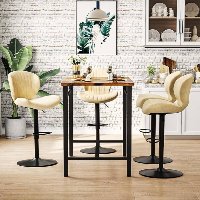 BOSSIN Set of 2 Modern Adjustable Bar Stools, Faux Leather Upholstered Swivel Counter Stools - 16.5"D x 19.6"W x 46.9"H