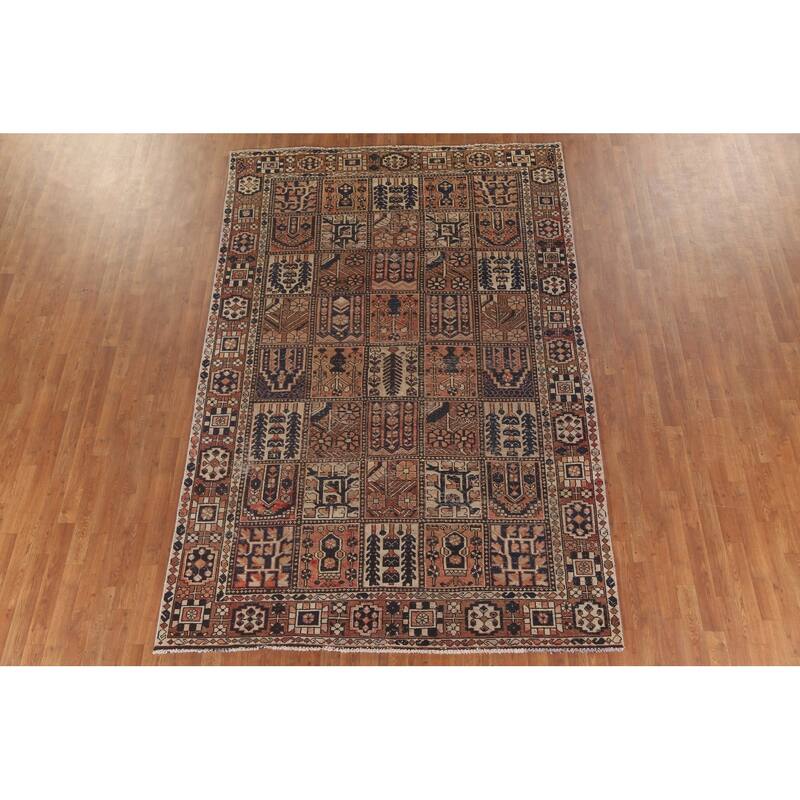 Garden Design Bakhtiari Persian Antique Area Rug Handmade Wool Carpet - 6'7"x 10'1"