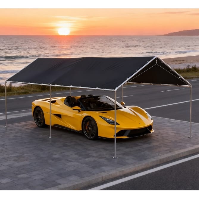 GDFStudio - Outdoor 9.6'x19.5' Carport Replacement Cover with UV Resistant PE Canopy & Ball Bungee Cords