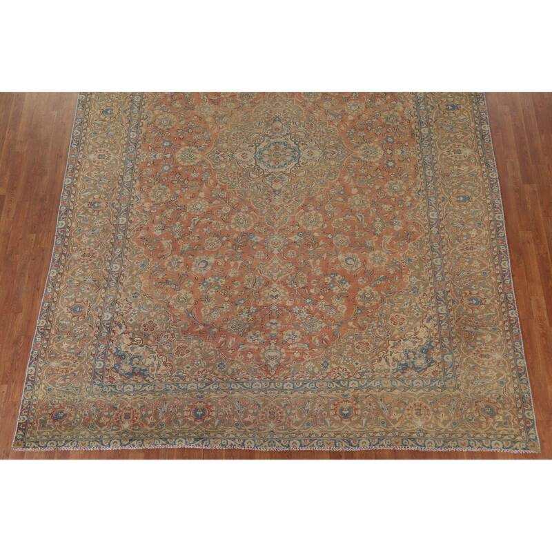 Hand Knotted Oriental 100% Wool Carpet Traditional Floral Oranges & Rust Kashan Area Rug - 13' 2'' X 9' 7''