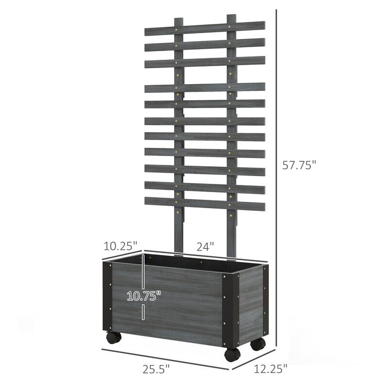 Outsunny Raised Garden Bed, Wooden Planter with Trellis and Metal Corners, Portable on Wheels, to Grow Vegetables