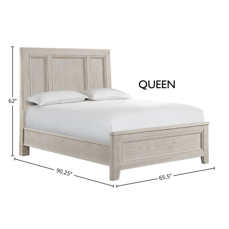 Carlson Solid Wood Panel Bed, Washed Linen, Queen