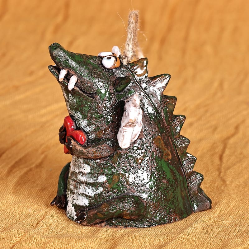 Novica Handmade Love-Struck Dragon Ceramic Bell Ornament