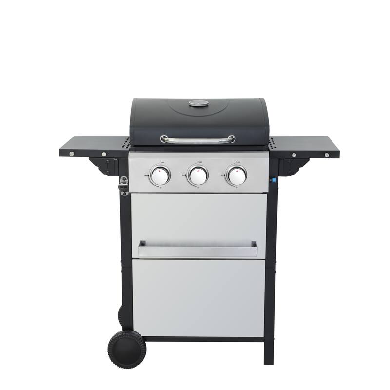 3-Burner Propane Gas BBQ Grill, 25650BTU Output with Wire Enamel Cooking Grids For Outdoor Barbecue, Foldable Side Table
