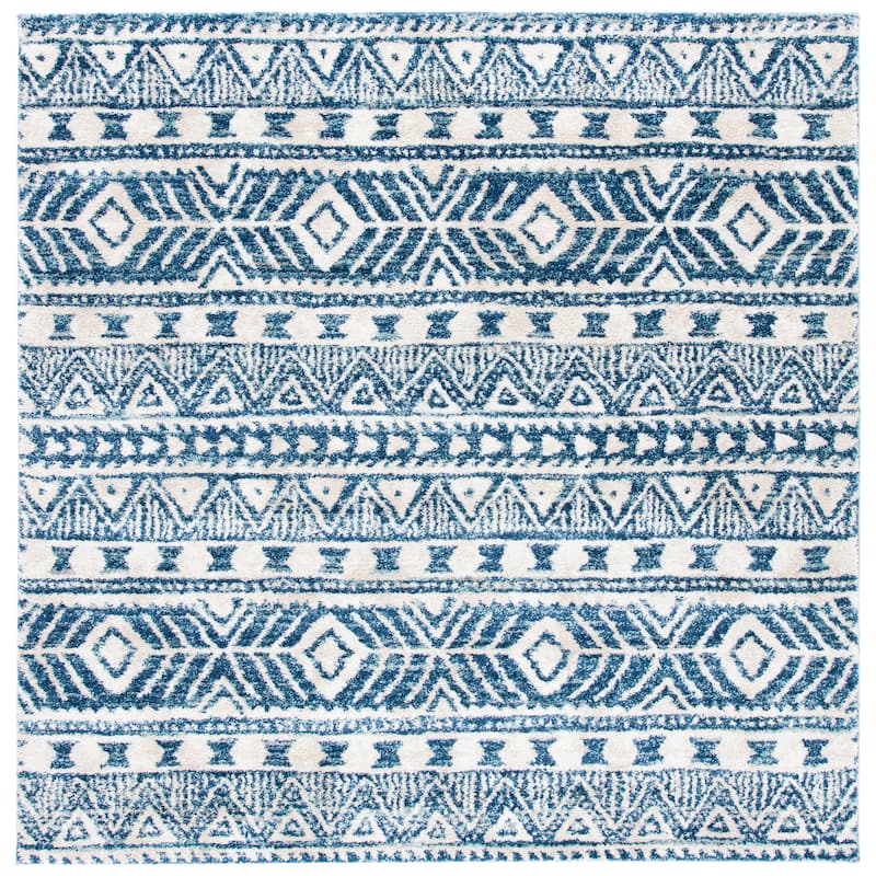SAFAVIEH Tunisia Rilla Moroccan Rug - 6'7" Square - Navy/Ivory