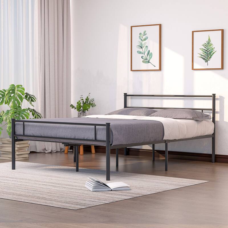 Metal Platform Bed Frame with Headboard and Footboard, Black-Twin/Full/Queen Size Bed