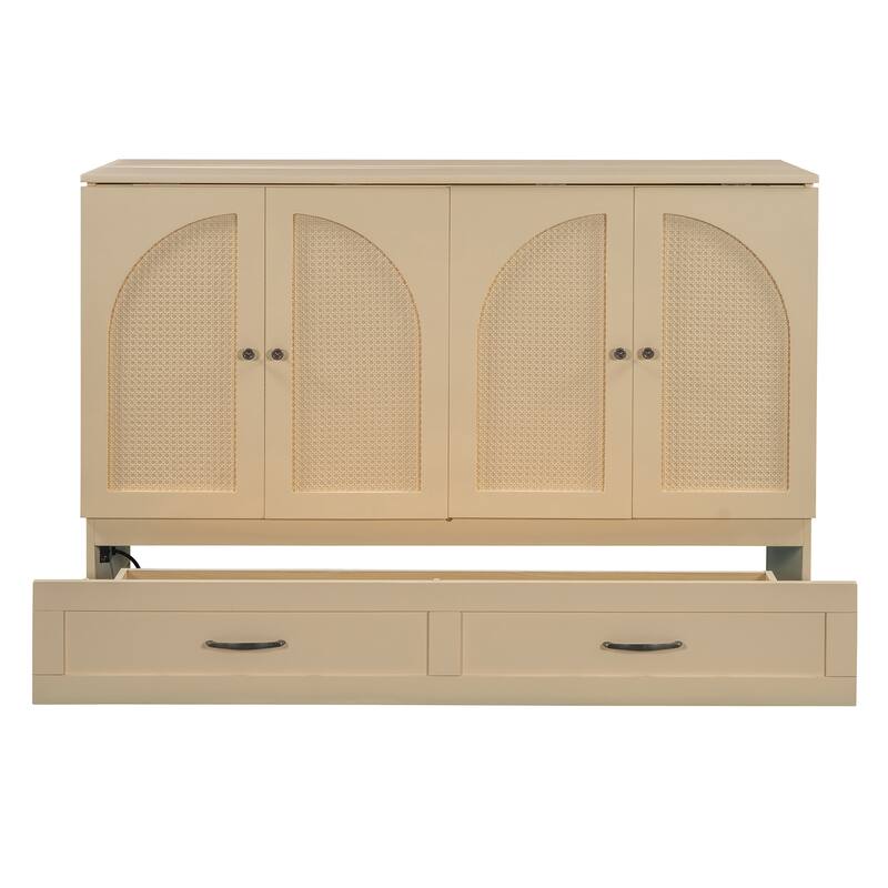 Queen Size Murphy Bed with Large Storage Drawers, USB Charging Port, and Space-Saving Design for Small Rooms