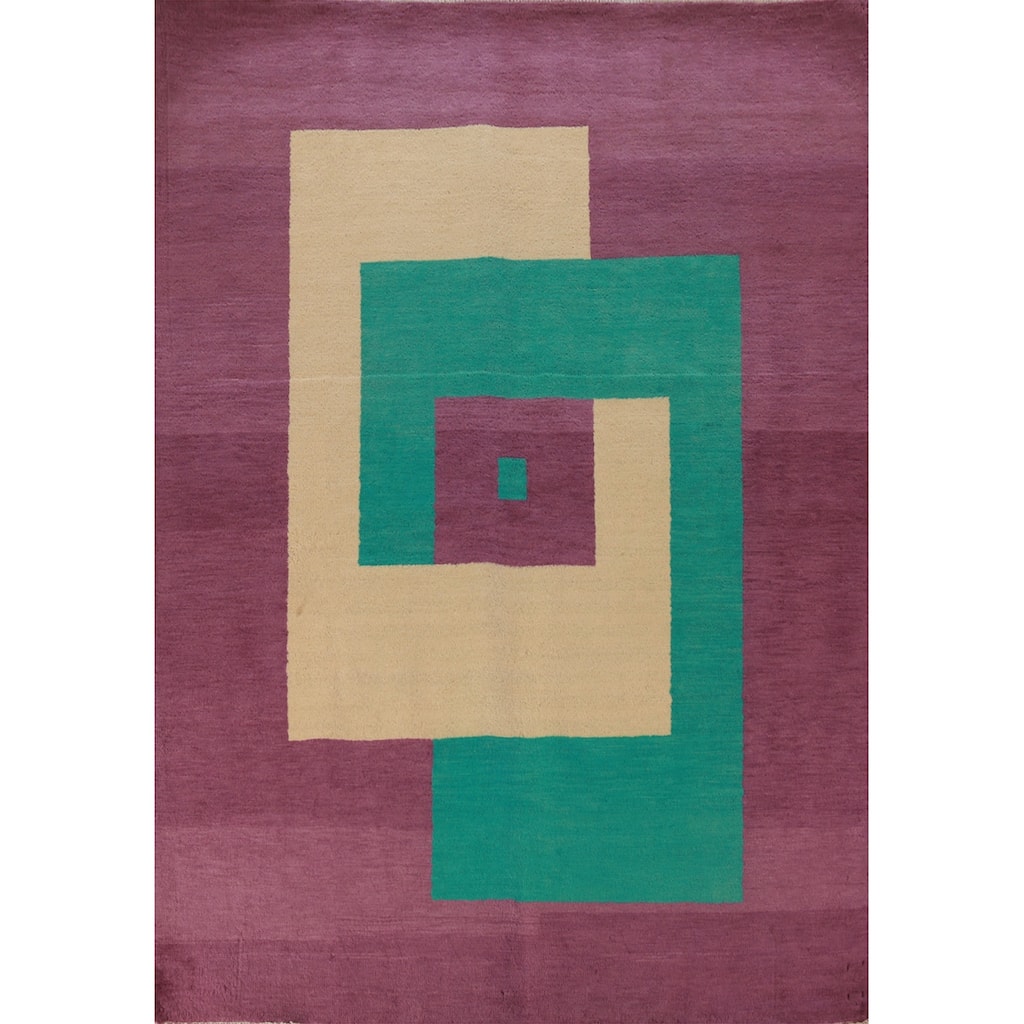 Hand Knotted Oriental 100% Wool Carpet Modern Geometric Purples Gabbeh Area Rug - 7' 3'' X 5' 2''