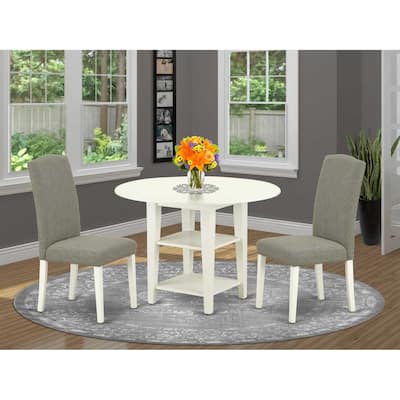 French Country Dining Set - 3Pc Table & 2 Chairs - Linen White Legs - Dark Shitake Fabric