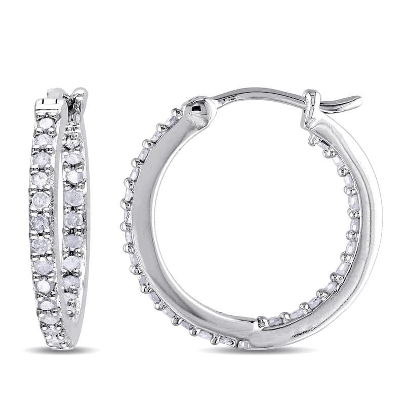 Miadora Sterling Silver 1/2ct TDW Diamond Inside Outside Hoop Earrings - 18 mm x 1.8 mm x 18 mm - 18 mm x 1.8 mm x 18 mm