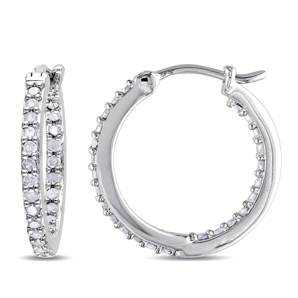 Miadora Sterling Silver 1/2ct TDW Diamond Inside Outside Hoop Earrings - 18 mm x 1.8 mm x 18 mm - 18 mm x 1.8 mm x 18 mm