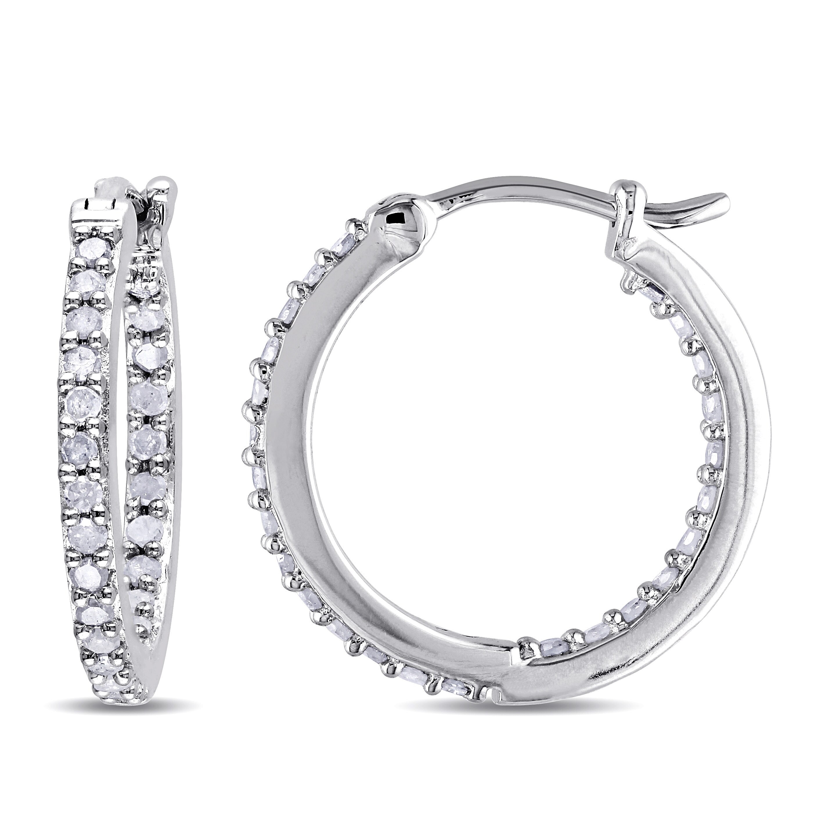 Miadora Sterling Silver 1/2ct TDW Diamond Inside Outside Hoop Earrings - 18 mm x 1.8 mm x 18 mm - 18 mm x 1.8 mm x 18 mm