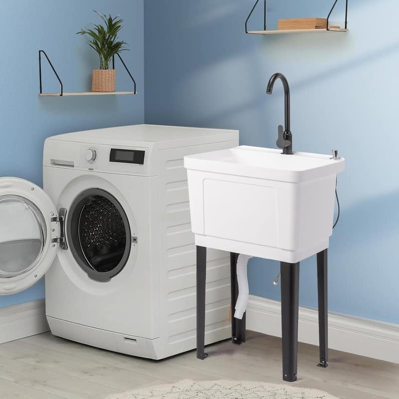 Freestanding Plastic Utility Sink with Stainless Steel Faucet