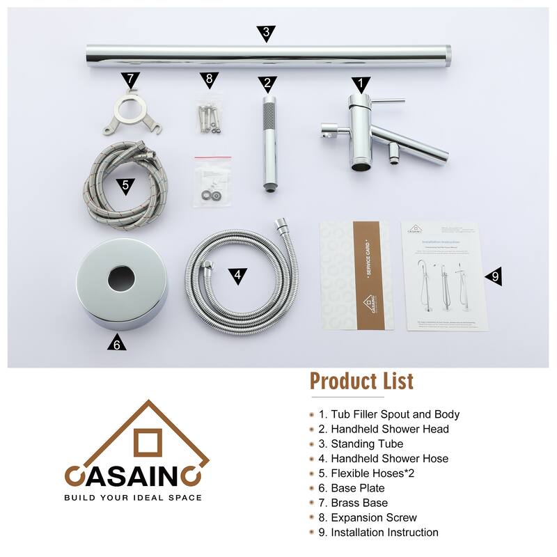 CASAINC Freestanding Single-Handle Bathtub Faucet with Hand Shower
