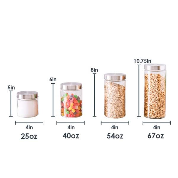 4-Piece Glass Canister Set with Stainless Steel Lids