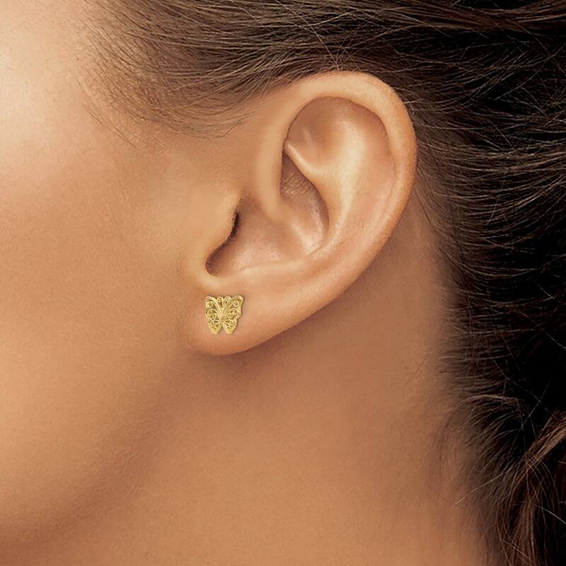 Curata 14k Yellow Gold Textured Butterfly Post Earrings (7mmx9mm)