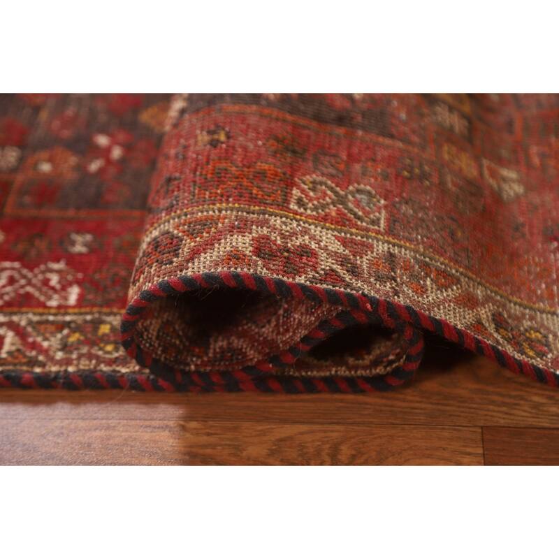 Vegetable Dye Red Shiraz Persian Antique Area Rug Handmade Wool Carpet - 3'3"x 4'11"