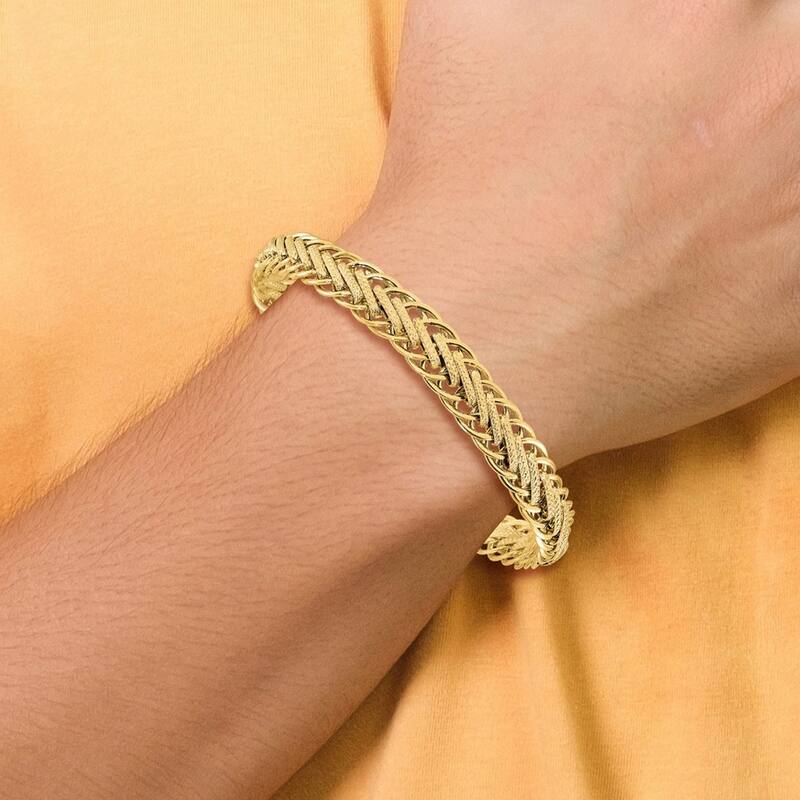 Curata 14k Yellow Gold Polished and Textured Fancy Link Bracelet 7.75 Inch