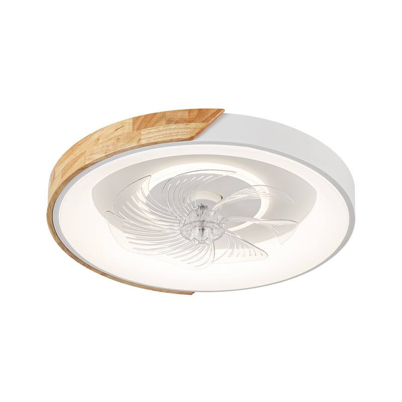 19 in. Modern White Circle Color-Changing Integrated LED Flush Mount Ceiling Fans Light With Remote Control for Bedroom