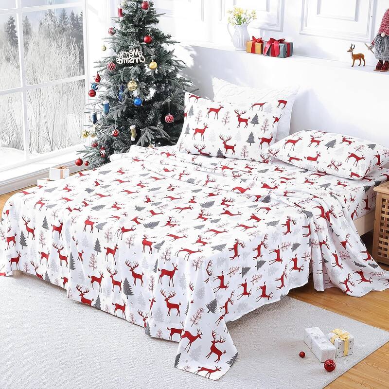 Christmas Winter Holiday Bed Sheets Set with 16 Inches Deep Pocket - Queen