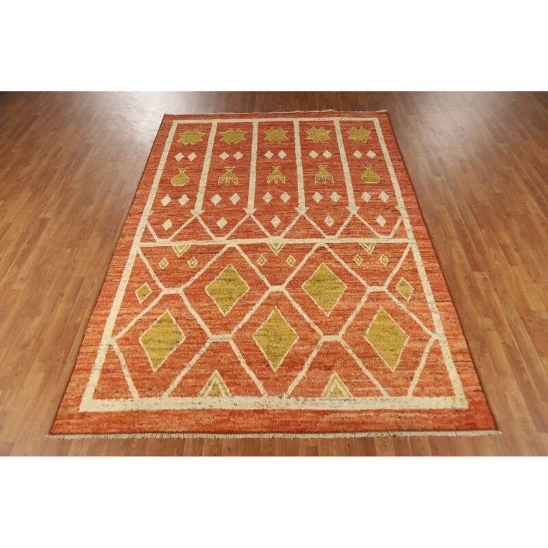 Orange Moroccan Oriental Area Rug Handmade Bedroom Wool Carpet - 6'8" x 9'11"