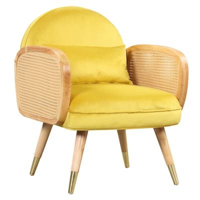 Dining Chairs Foam Upholstered Back Rest Seat Rattan Armrest Accent Rattan Chair With Metal Legs Mid Century Armchair
