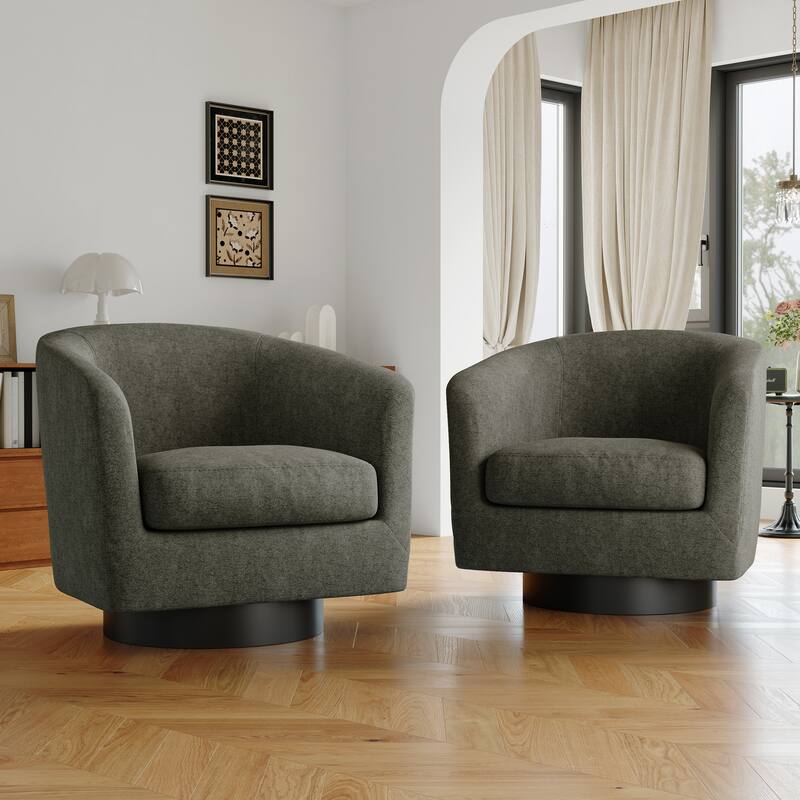 Modern Round Swivel Accent Chair Set of 2 Barrel Chair for Living Room - Chenille - Tan/Chenille