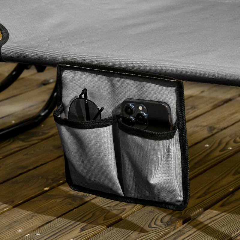 Outdoor Folding Recliner with Side Pocket and Awning
