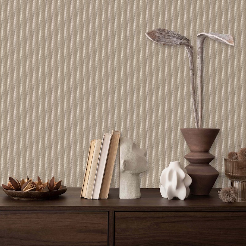 Chevron Basket Weave Timeless Quilted Feel Jute Design Wallpaper - Brown