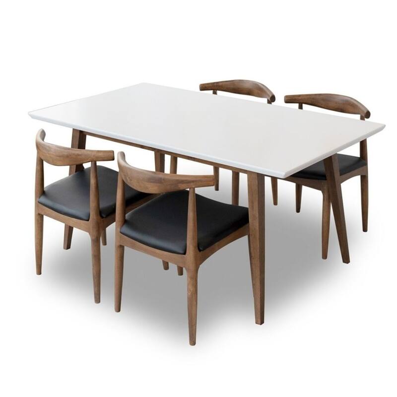 BritTania 5-Piece Mid-Century Modern Dining Set with 4 Solid Wood Dining Chairs in Black