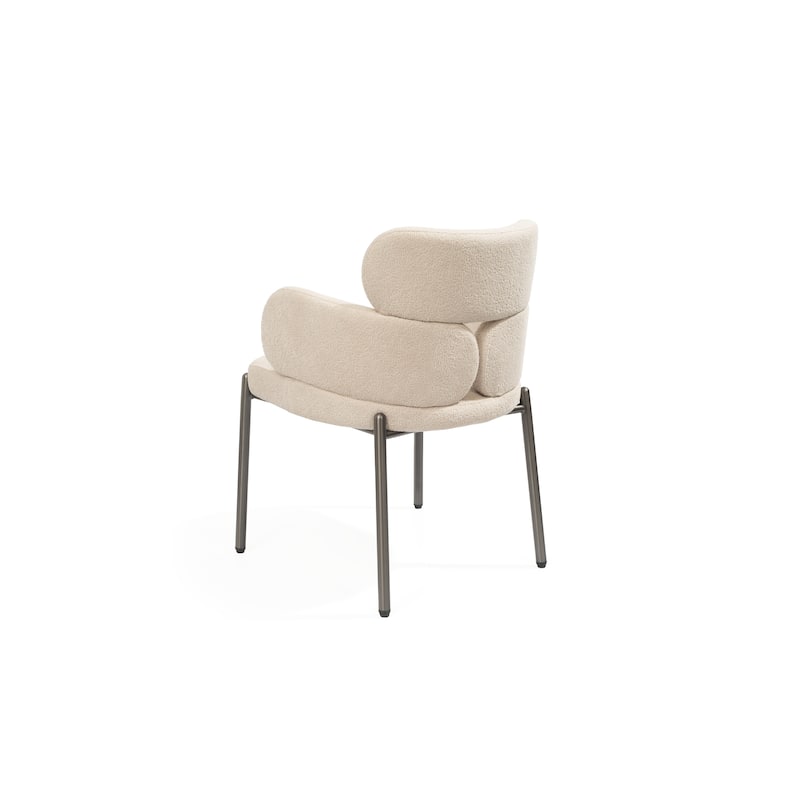 HomeRoots Beige and Gunmetal Boucle and Steel Dining Arm Chair - 23.00 in. x 31.00 in. x 23.00 in.