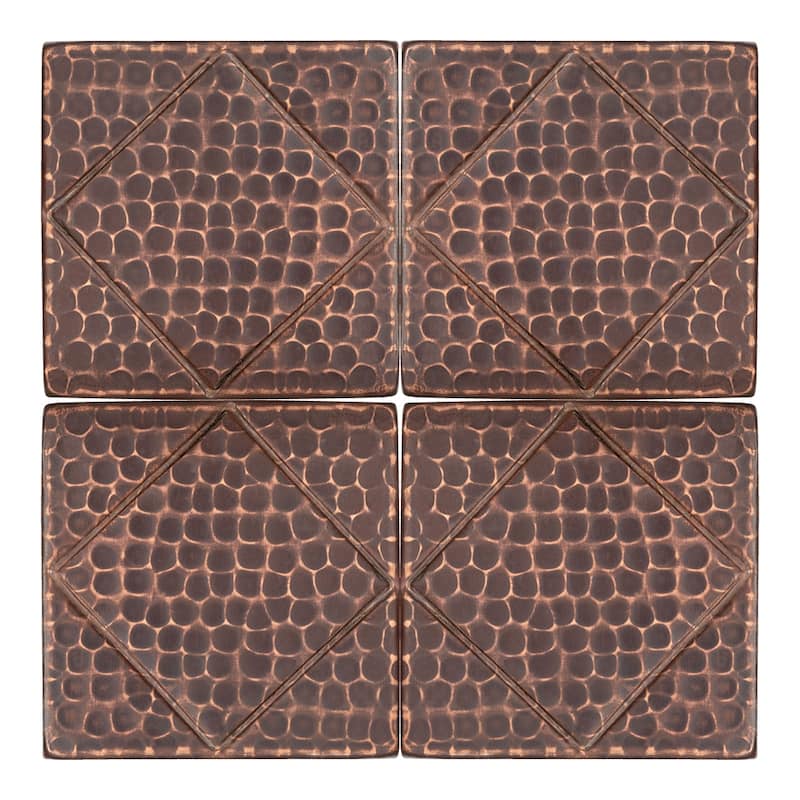 4" x 4" Hammered Copper Tile with Diamond Design - Quantity 4 (T4DBD_PKG4)