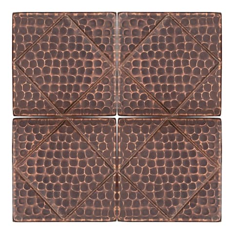 4" x 4" Hammered Copper Tile with Diamond Design - Quantity 4 (T4DBD_PKG4)