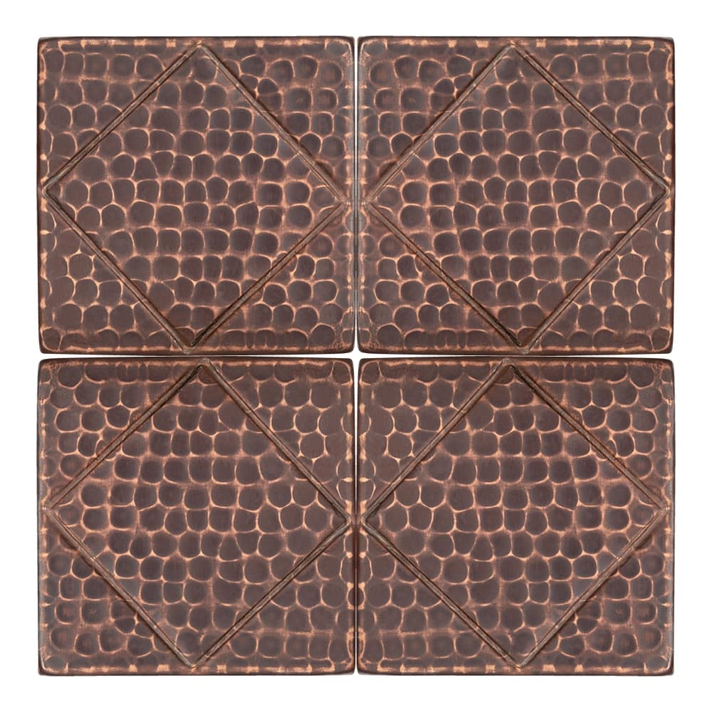 4" x 4" Hammered Copper Tile with Diamond Design - Quantity 4 (T4DBD_PKG4)