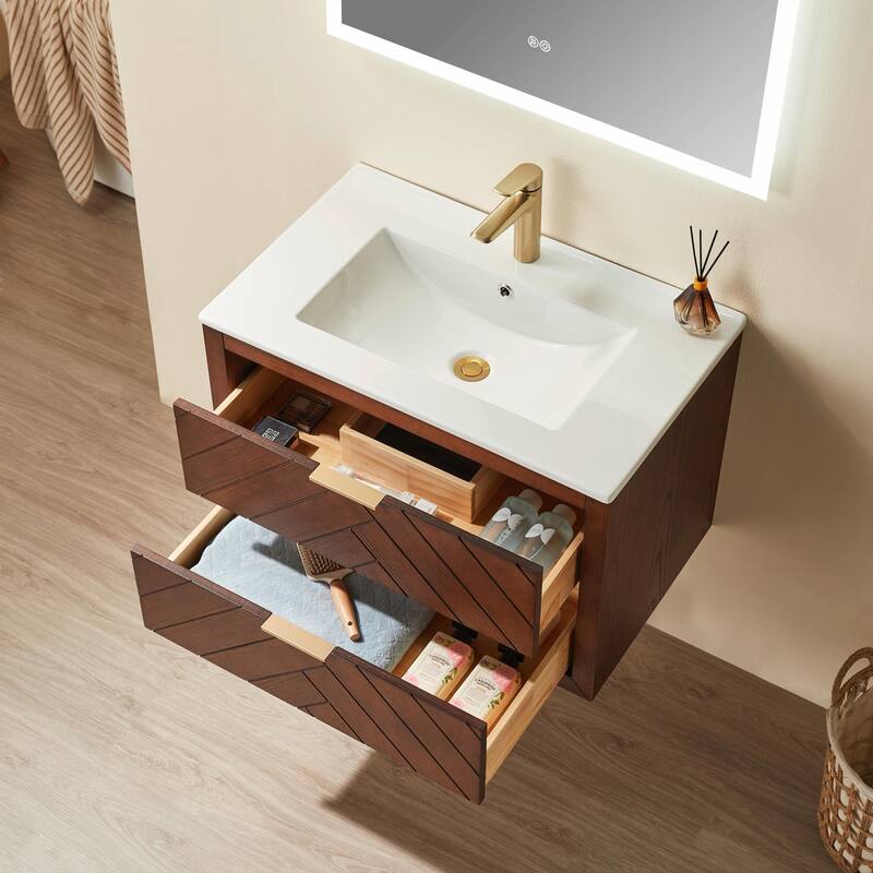 30-inch Wall-Mounted Floating Single Vanity with Ceramic Sink