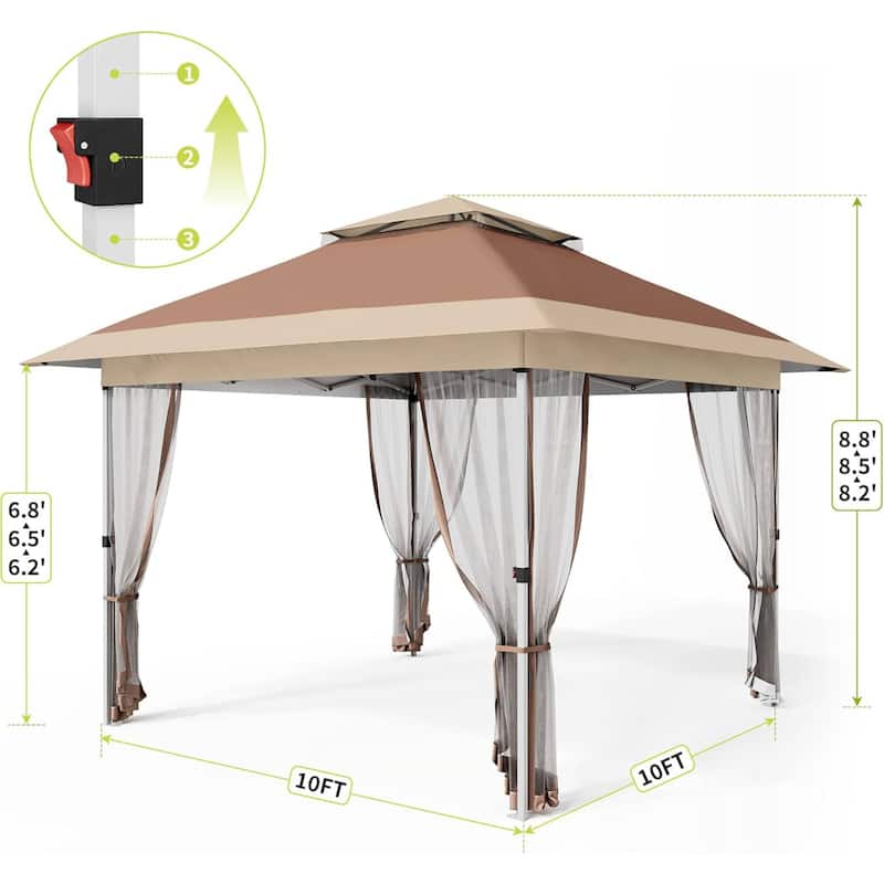 Modern Waterproof 10X10 Ft Instant Pop-Up Gazebo, All-Weather Canopy Tent for Patio, Garden, Backyard, Party - N/A